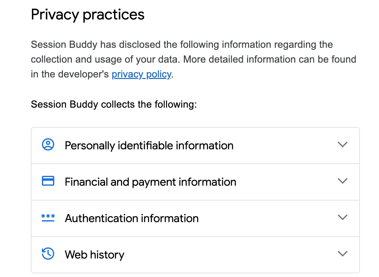 Privacy policy comparison between tab managers