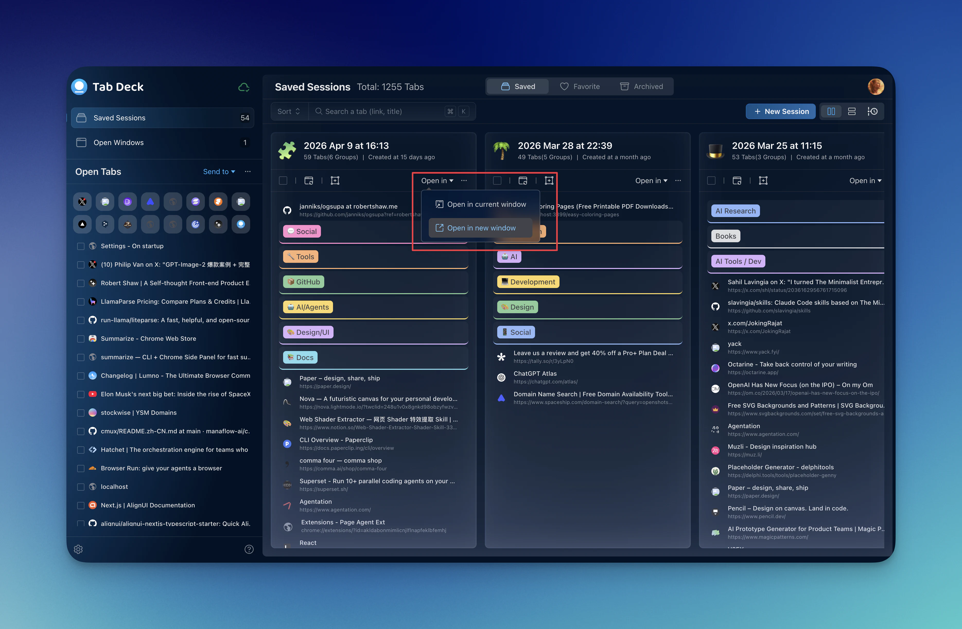 restore chrome tabs with tab deck