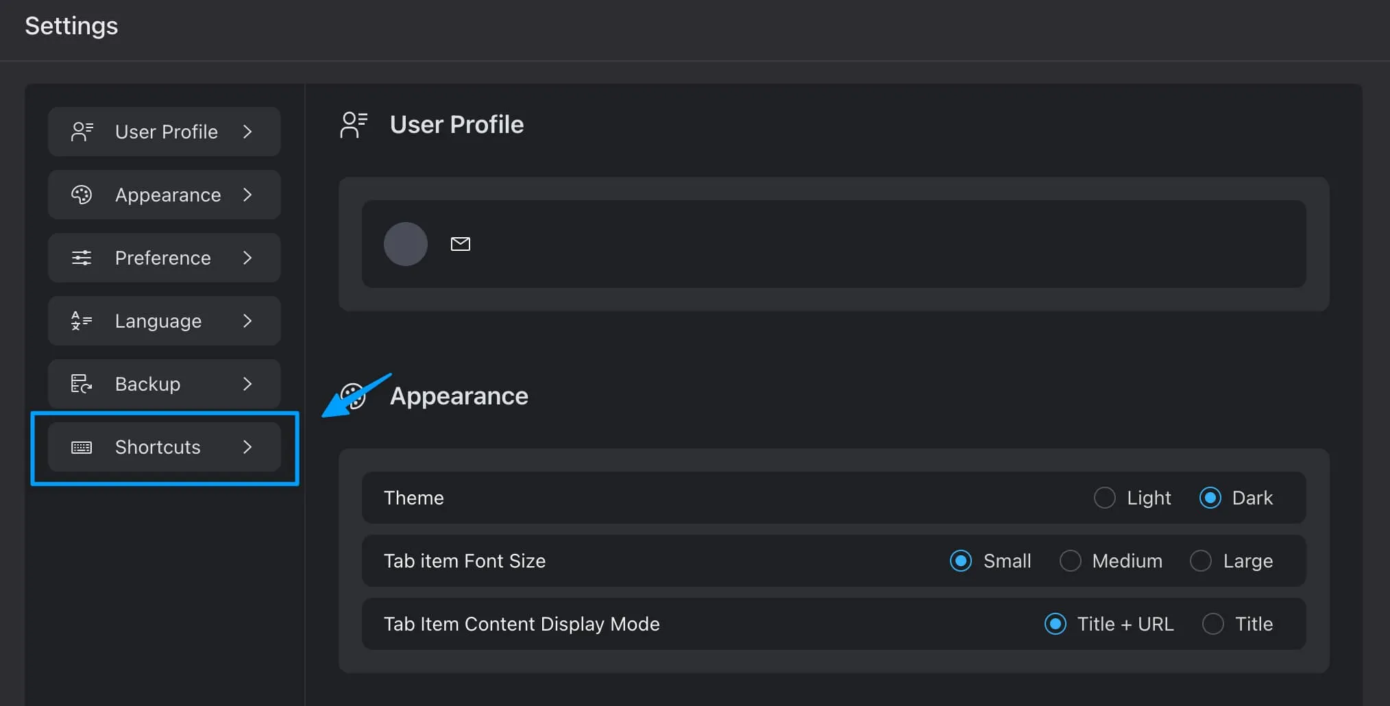 Navigate to shortcuts manager in Tab Deck settings