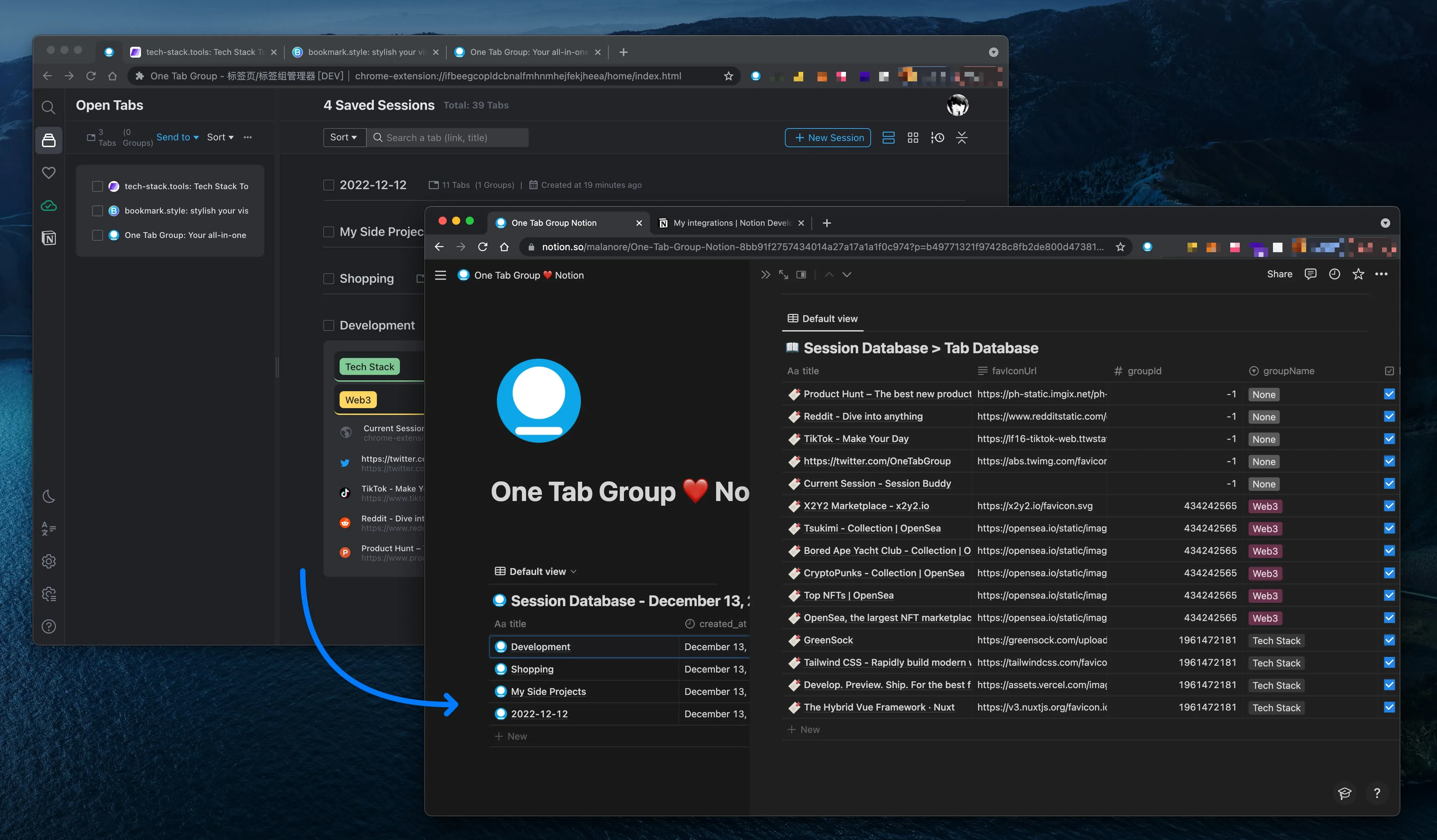 Manage and organize tabs in Notion database
