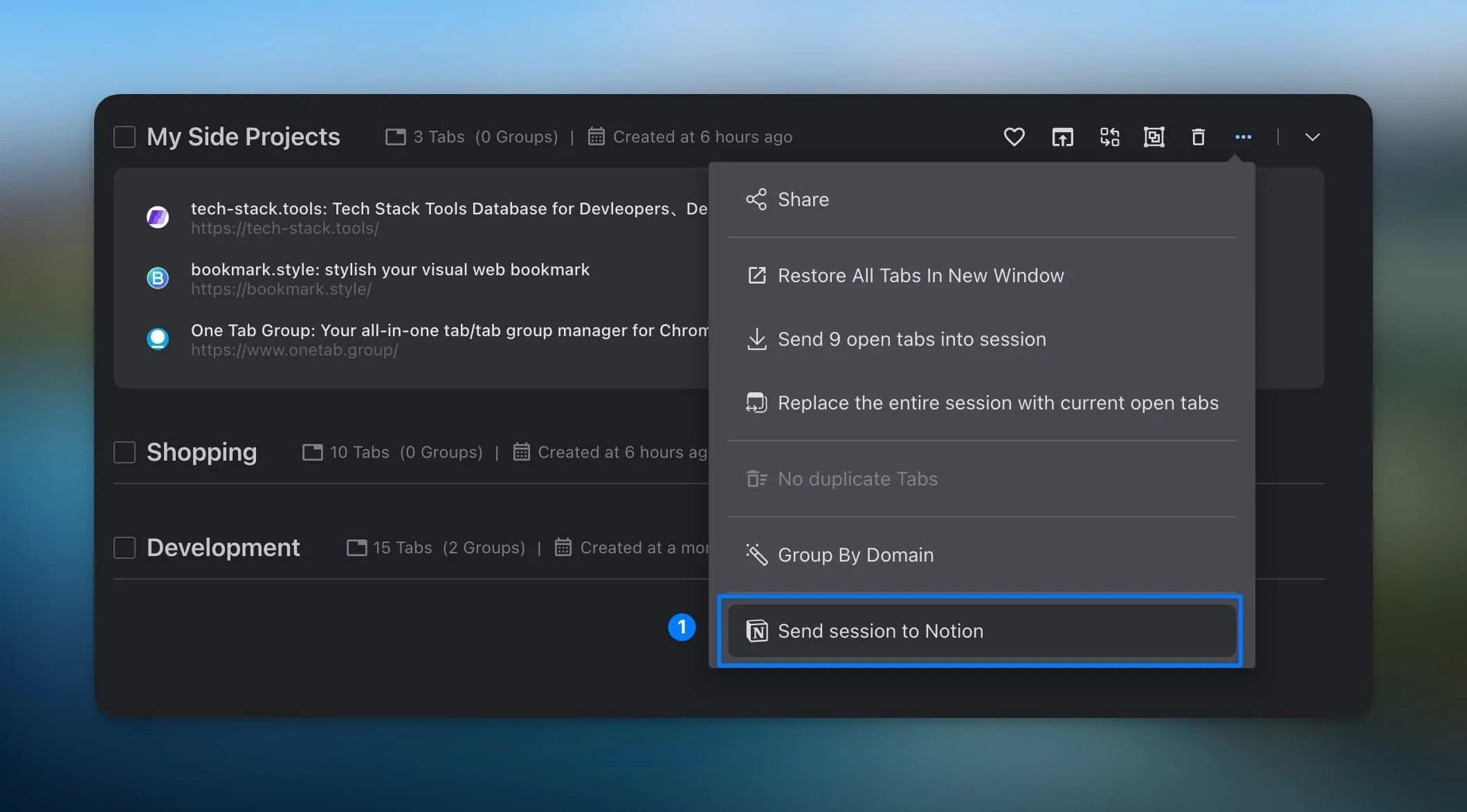 Send specific session to Notion