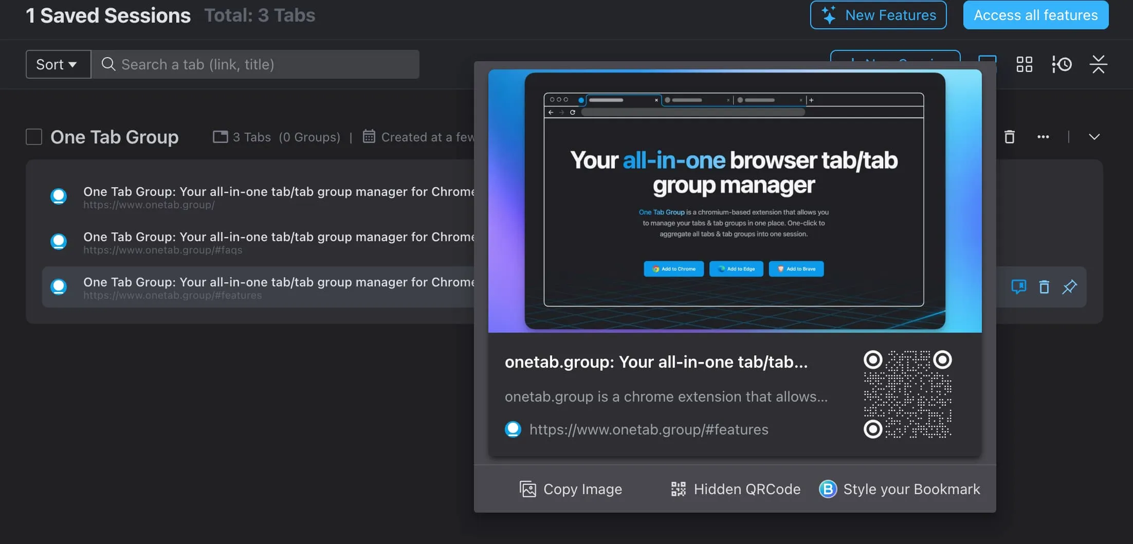 Preview website without opening tab in Tab Deck